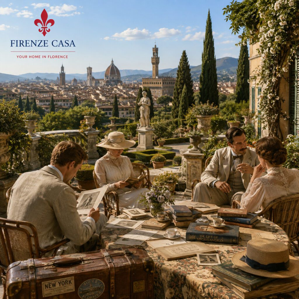 American writers and art collectors at a historic villa overlooking Florence in the early 20th century