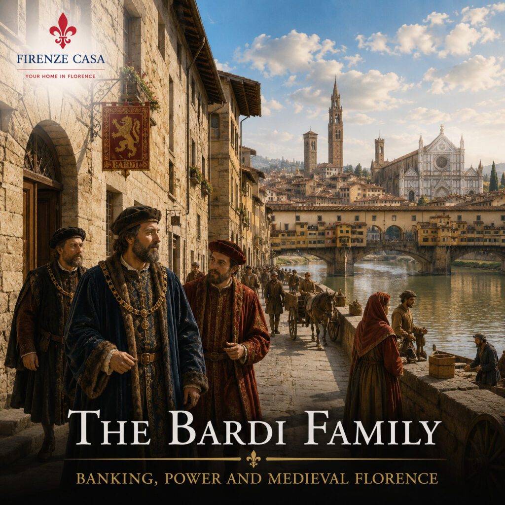 The Bardi family in medieval Florence near the Arno and Ponte Vecchio