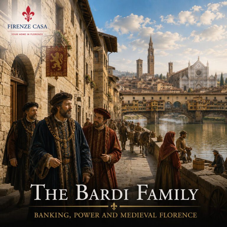 The Bardi family in medieval Florence near the Arno and Ponte Vecchio