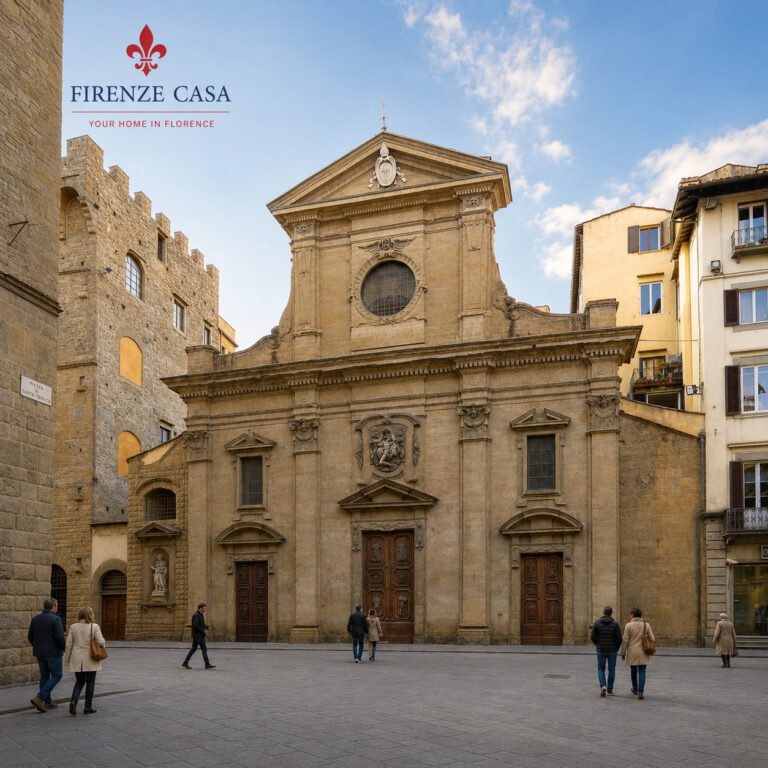 Basilica di Santa Trinita Florence with its historic façade on Piazza Santa Trinita