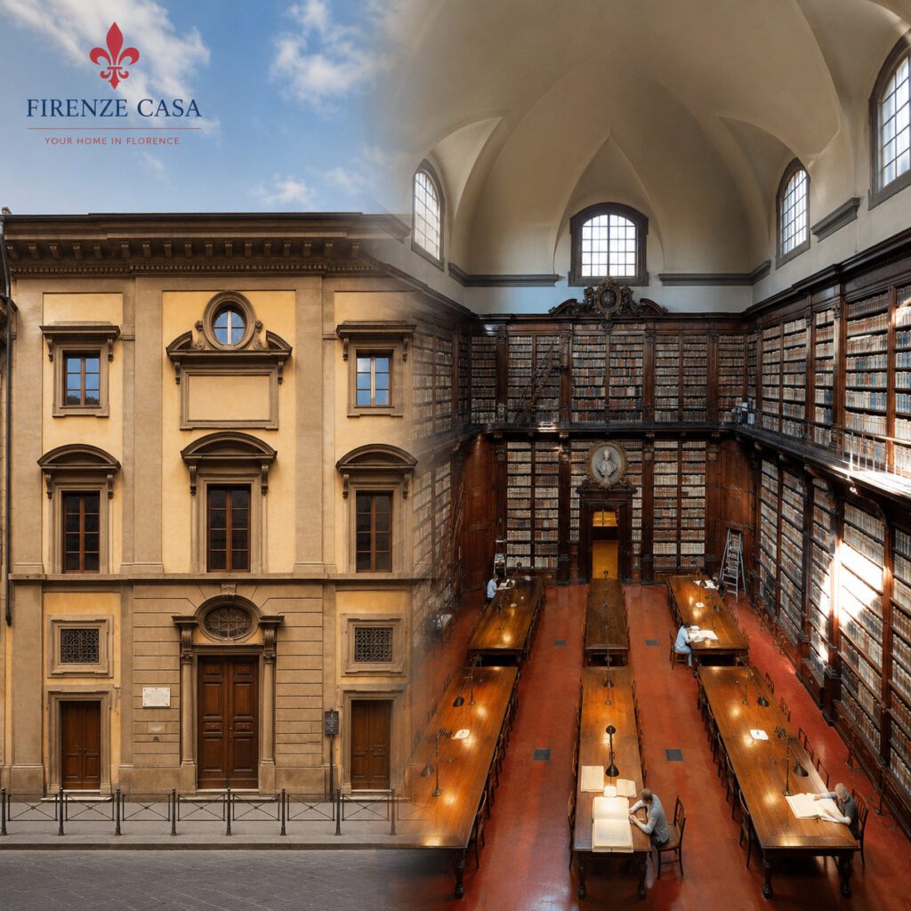 Biblioteca Marucelliana in Florence with historic façade and monumental library reading room