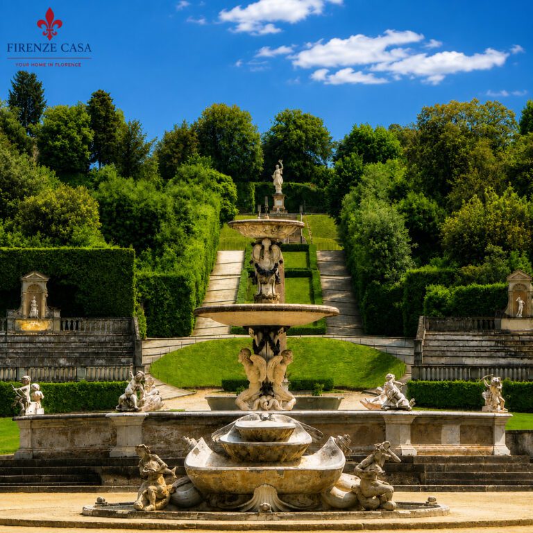 Boboli Gardens Florence with historic fountains, sculptures and landscaped terraces