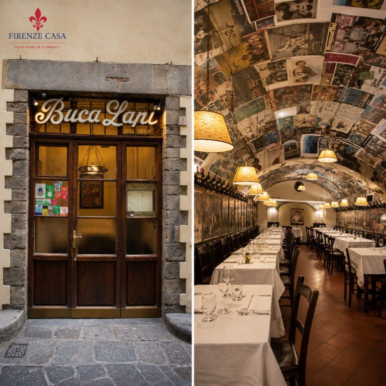 Buca Lapi Florence with its historic entrance and vaulted restaurant interior