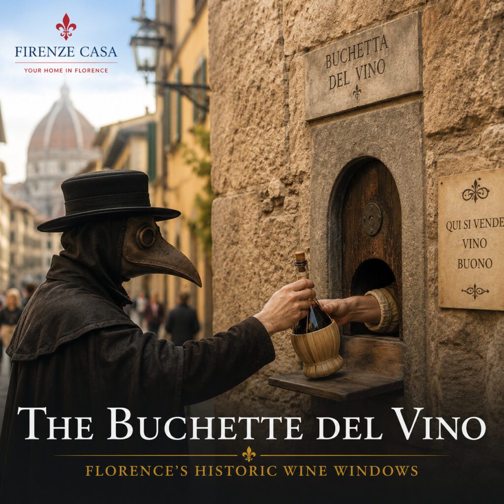 Buchette del vino in Florence with a historic wine sale through a palace wall