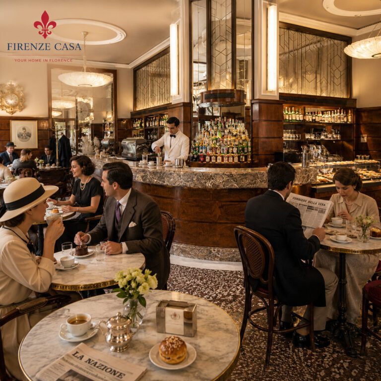 Caffè Paszkowski Florence with guests enjoying coffee and pastries in an elegant historic café