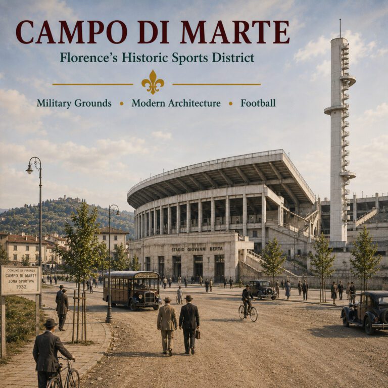 Historic Campo di Marte in Florence with the Stadio Giovanni Berta and its modern architecture in 1932
