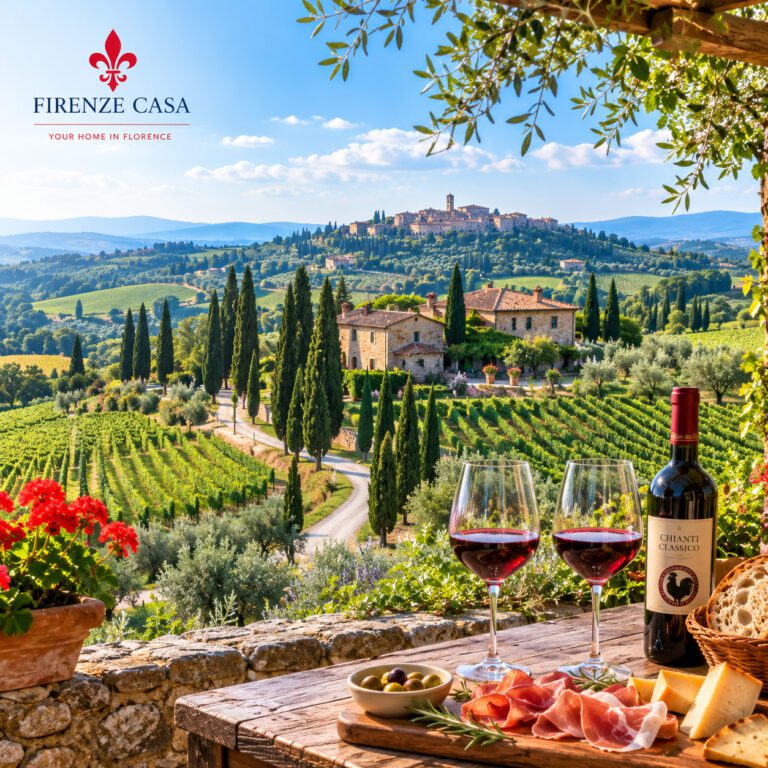 Chianti day trip from Florence with vineyards, cypress trees and Tuscan countryside