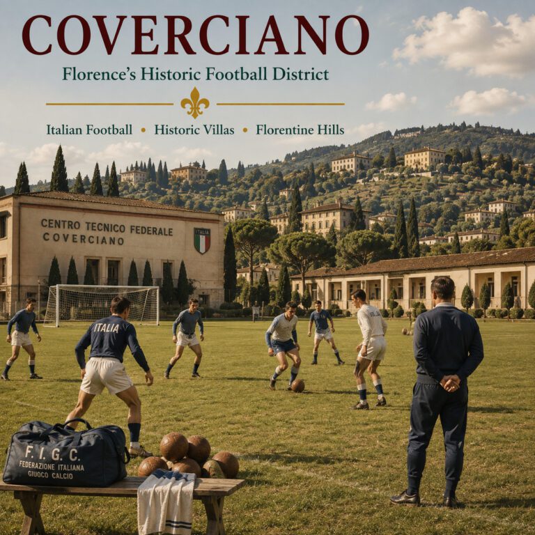 Historic Coverciano in Florence with Italian football players training at the Centro Tecnico Federale