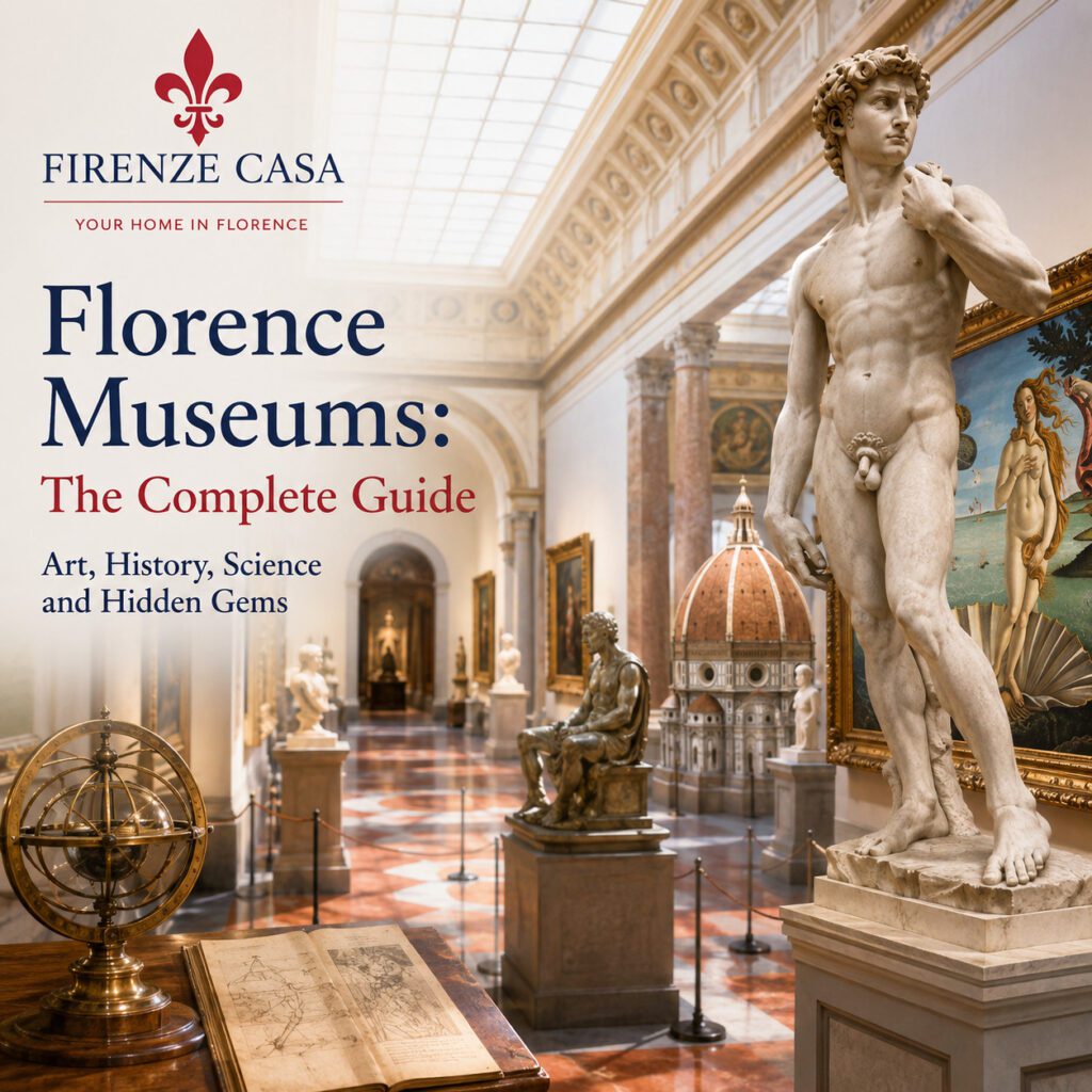 Historic Florence skyline with the Duomo, Renaissance artworks and museum highlights representing the city's world-famous museums and cultural heritage.