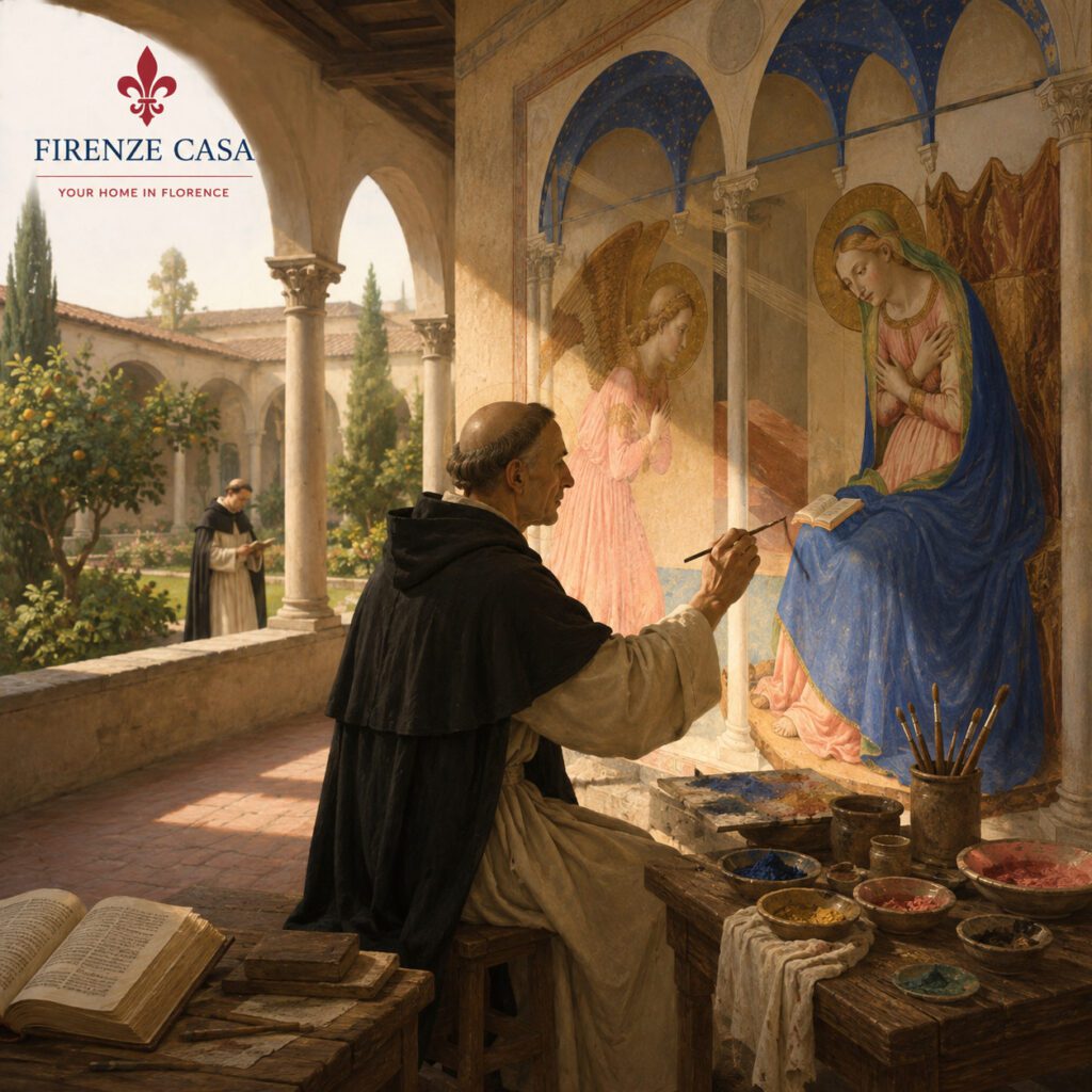 Fra Angelico painting an Annunciation fresco at San Marco in Florence
