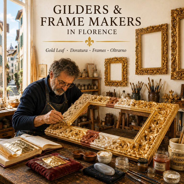 Gilder applying gold leaf to a traditional handmade frame in Florence