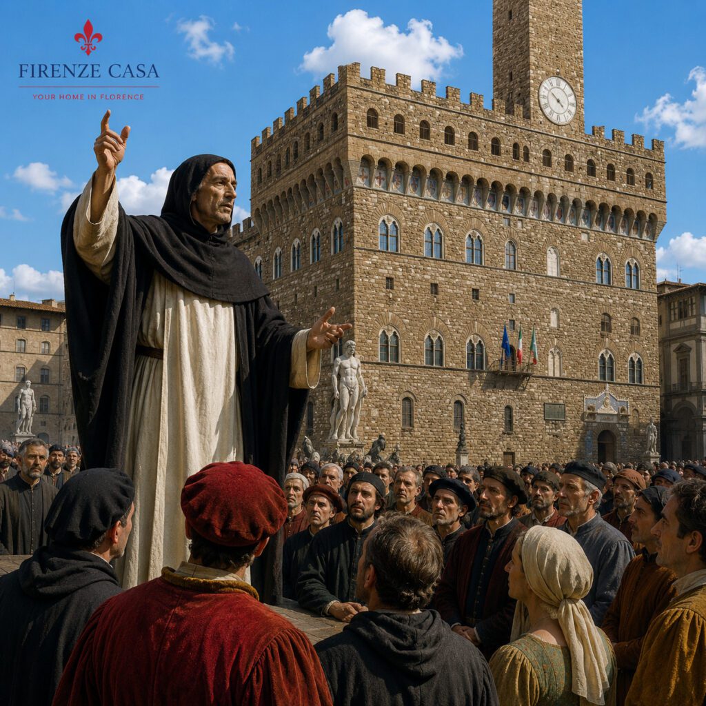 Girolamo Savonarola preaching to the people of Florence in Piazza della Signoria