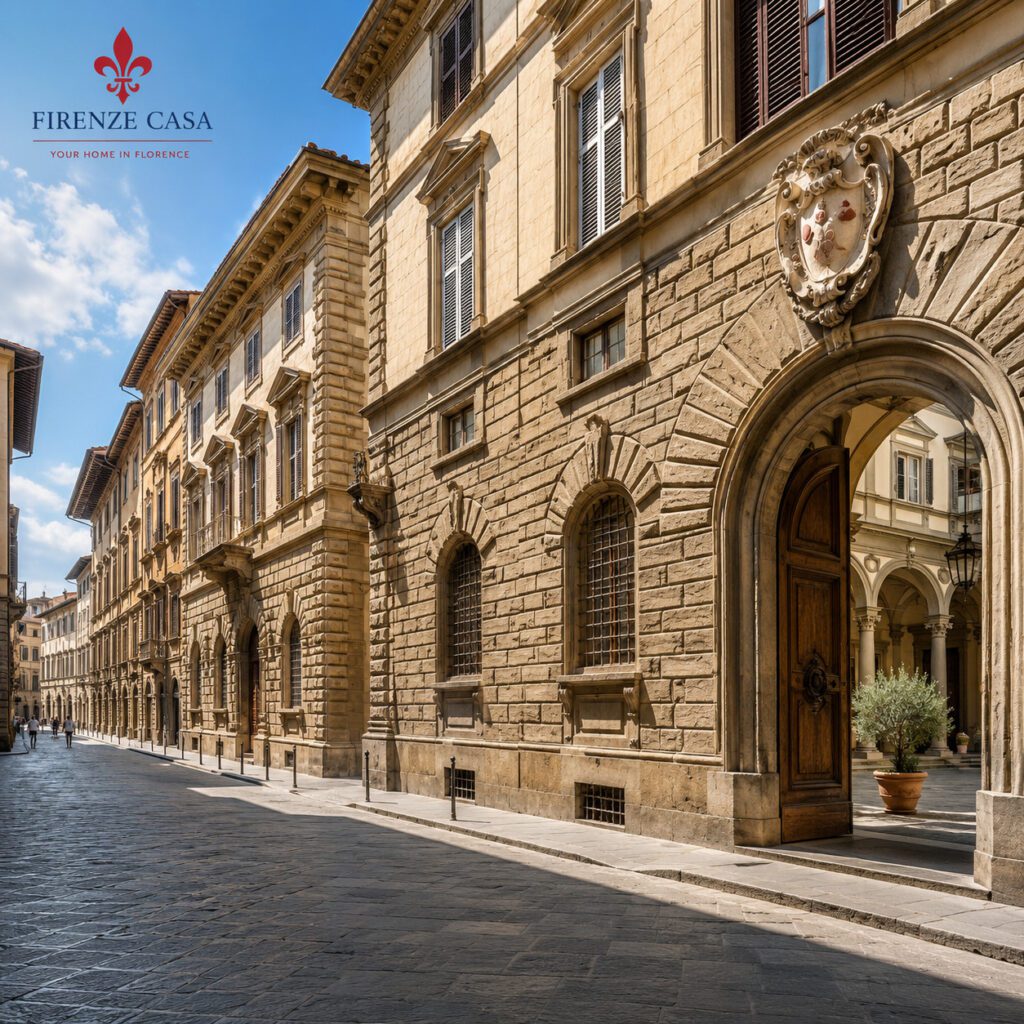 Historic palaces of Florence along an elegant Renaissance street