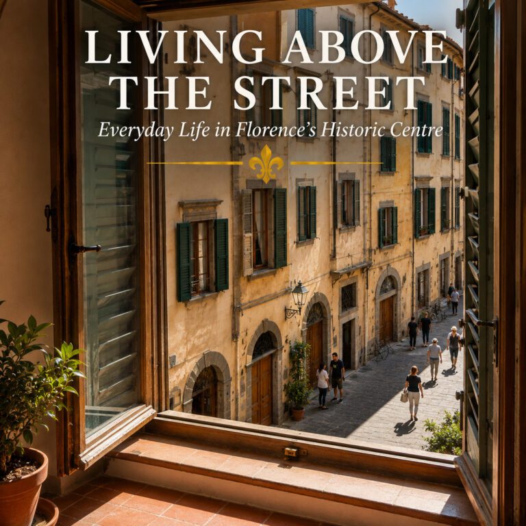 View from a historic apartment onto a street in Florence's historic centre