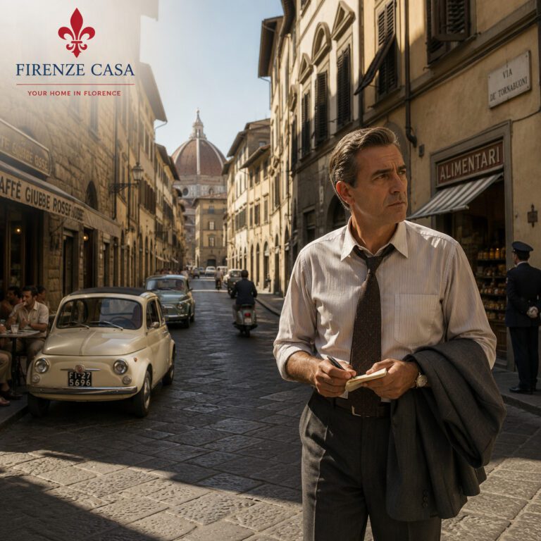 Inspector Bordelli investigating in a Florence street in the 1960s