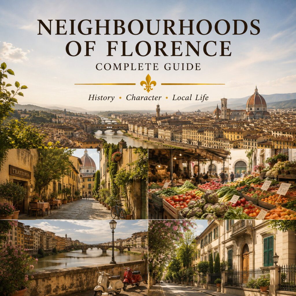Neighbourhoods of Florence with historic centre, local streets and markets