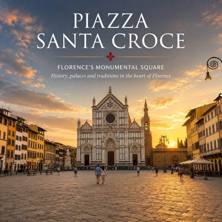 Piazza Santa Croce in Florence with the Basilica of Santa Croce at golden hour