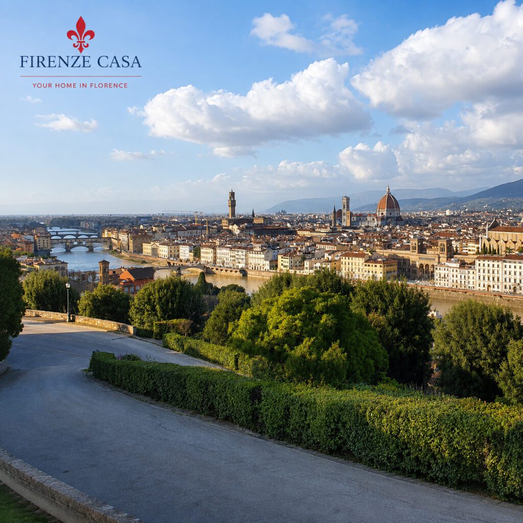 Panoramic view of Florence from Piazzale Michelangelo with the Duomo, Palazzo Vecchio and the Arno River