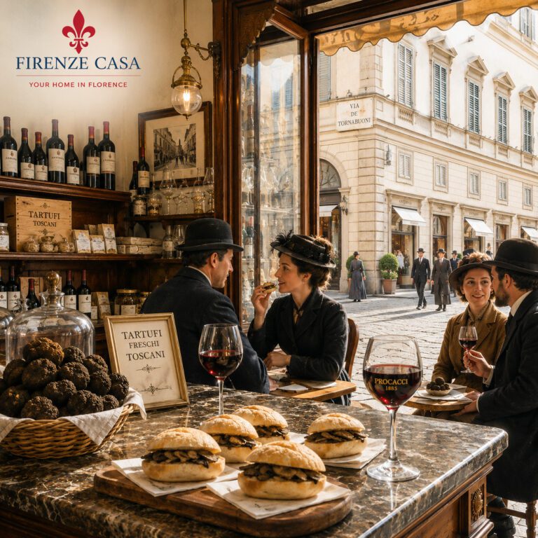 Historic Procacci Florence with truffle panini, Tuscan wine and a view across Via de’ Tornabuoni