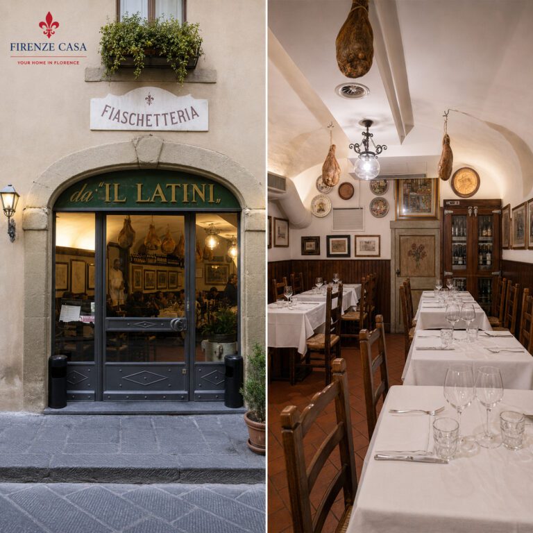 Ristorante Il Latini Florence with historic entrance and traditional Tuscan dining room