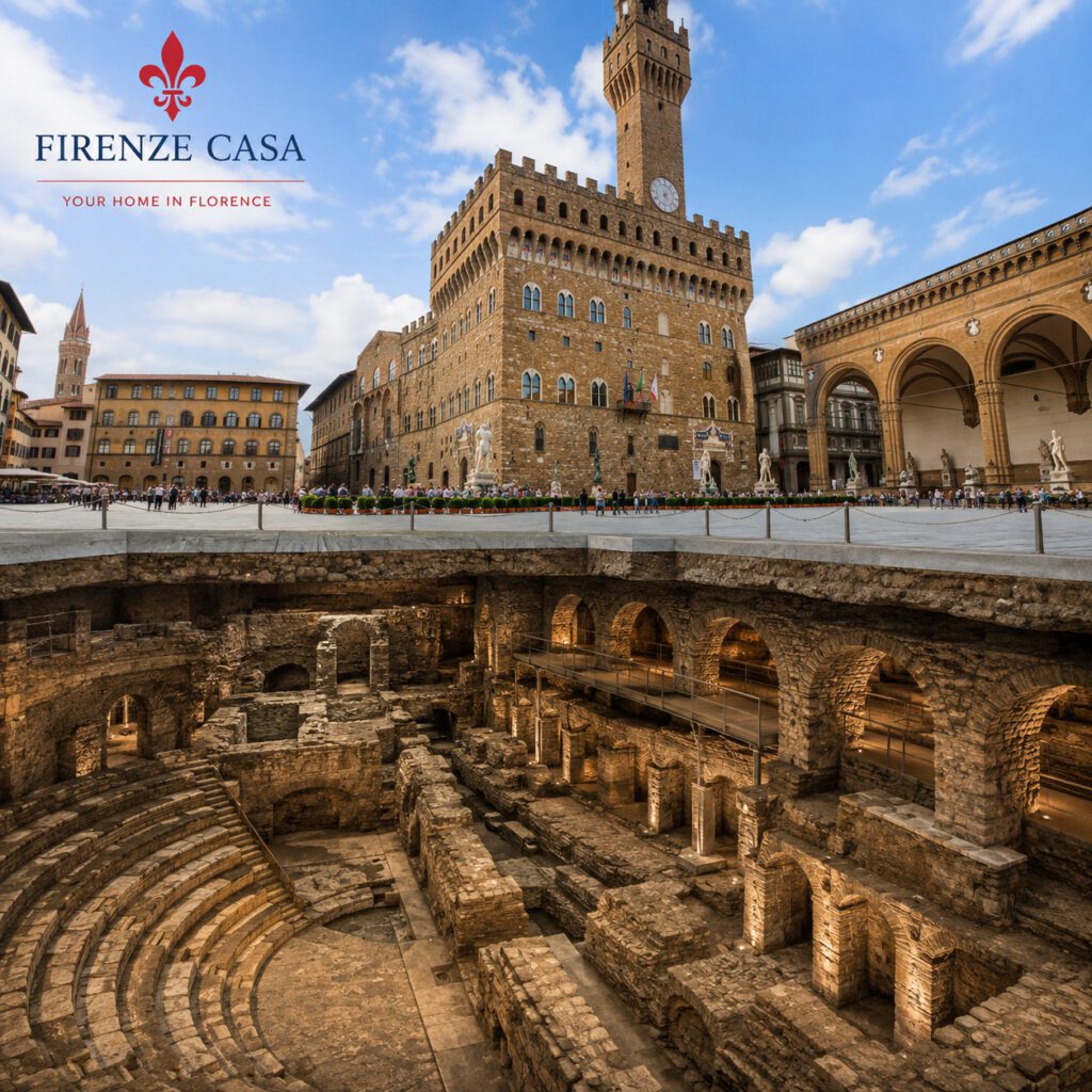 Roman Florence beneath Palazzo Vecchio with archaeological remains of the ancient Roman theatre