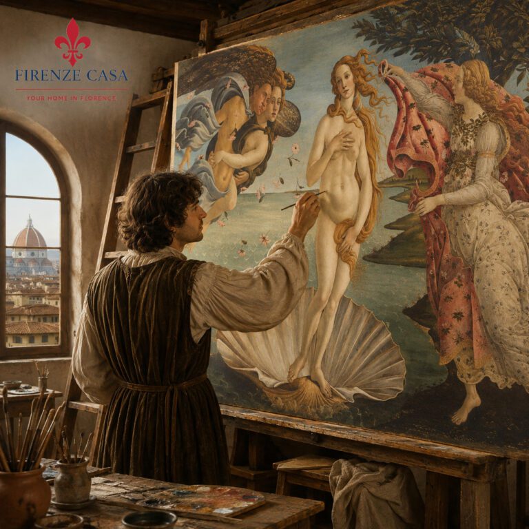 Sandro Botticelli working on The Birth of Venus in his Florence workshop