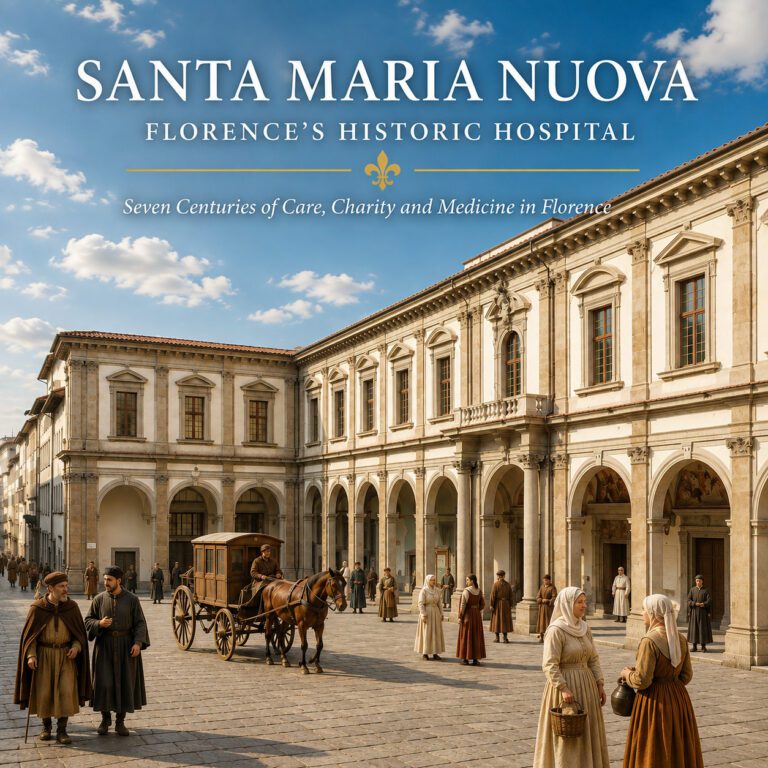 Santa Maria Nuova historic hospital in Florence with a medieval street scene