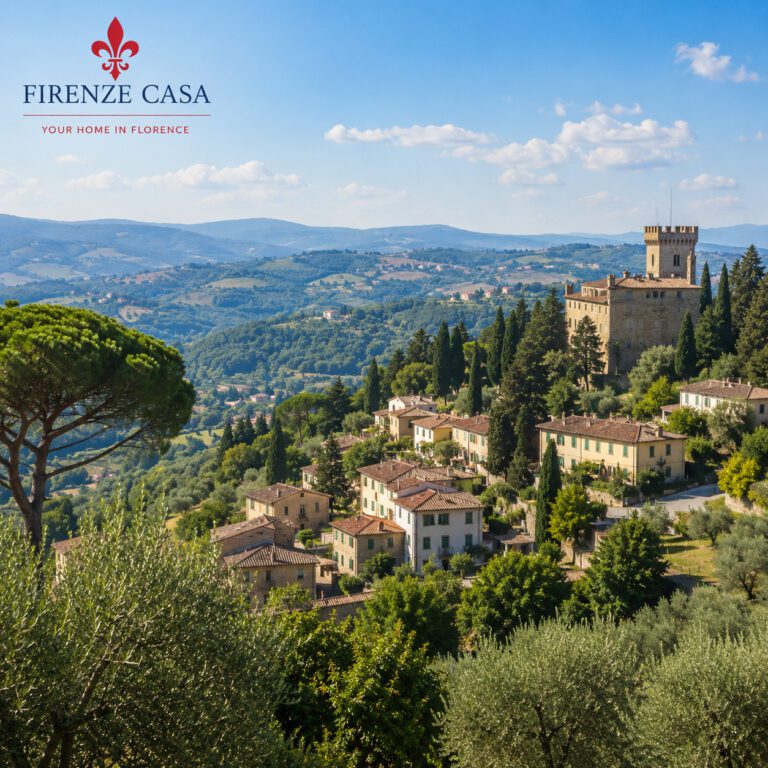 Settignano in the green Tuscan hills overlooking the countryside near Florence