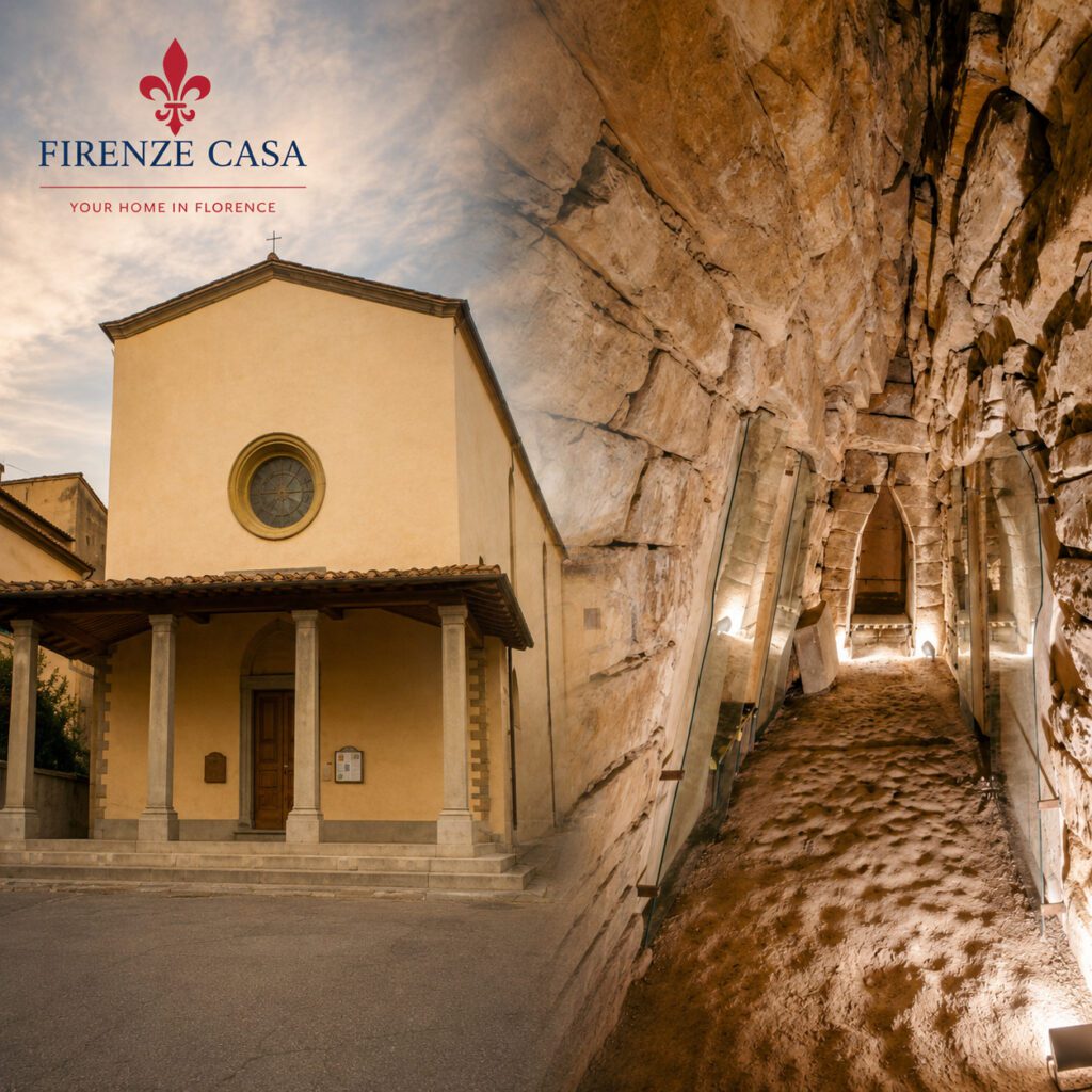 Tomba della Montagnola near Florence with historic exterior and Etruscan tomb interior