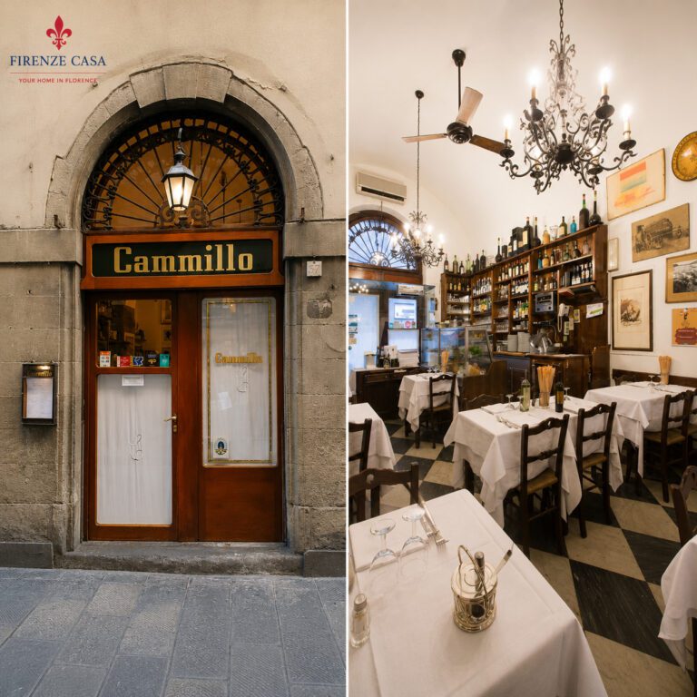 Trattoria Cammillo in Florence with historic entrance and traditional dining room