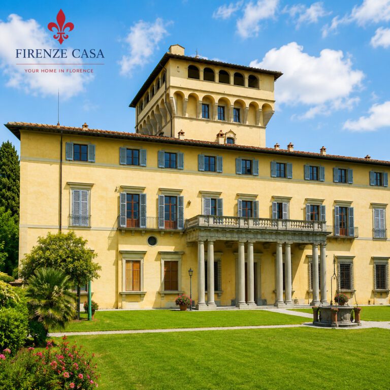 Villa di Maiano in the hills near Florence with its historic façade and garden