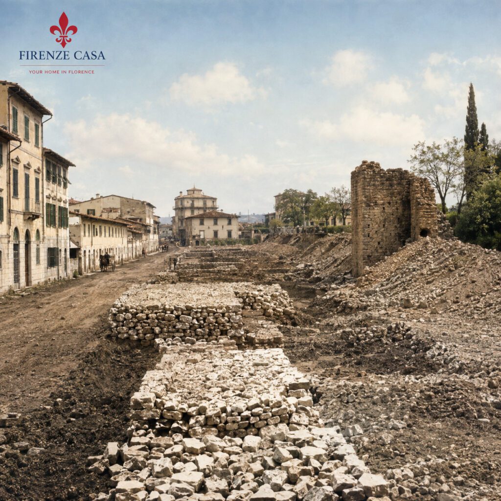 Demolition of Florence’s medieval city walls during the 19th-century transformation of the city