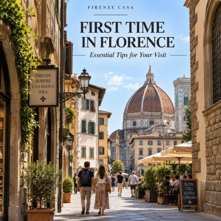 First time in Florence with a view of the Duomo from a historic street