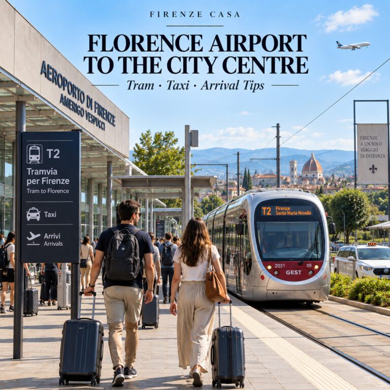 Florence Airport to the city centre by T2 tram with travellers and luggage
