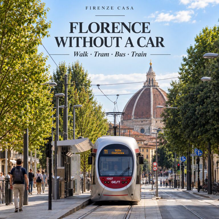 Florence without a car with tram, pedestrians and the Duomo