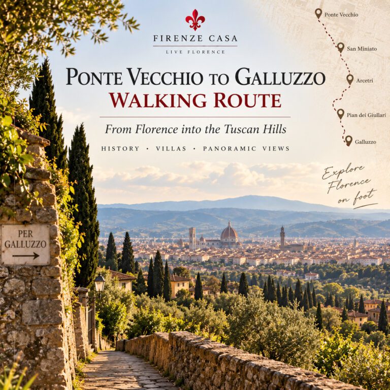 Ponte Vecchio to Galluzzo walking route through the Tuscan hills of Florence
