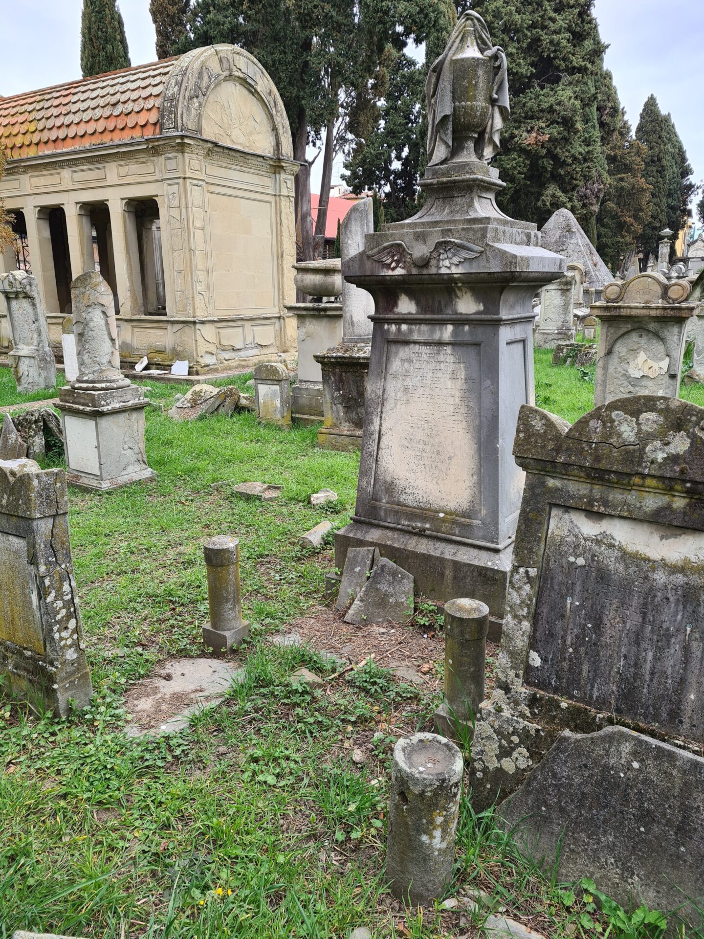 Historic grave monuments with Hebrew inscriptions at the Jewish Cemetery of Florence