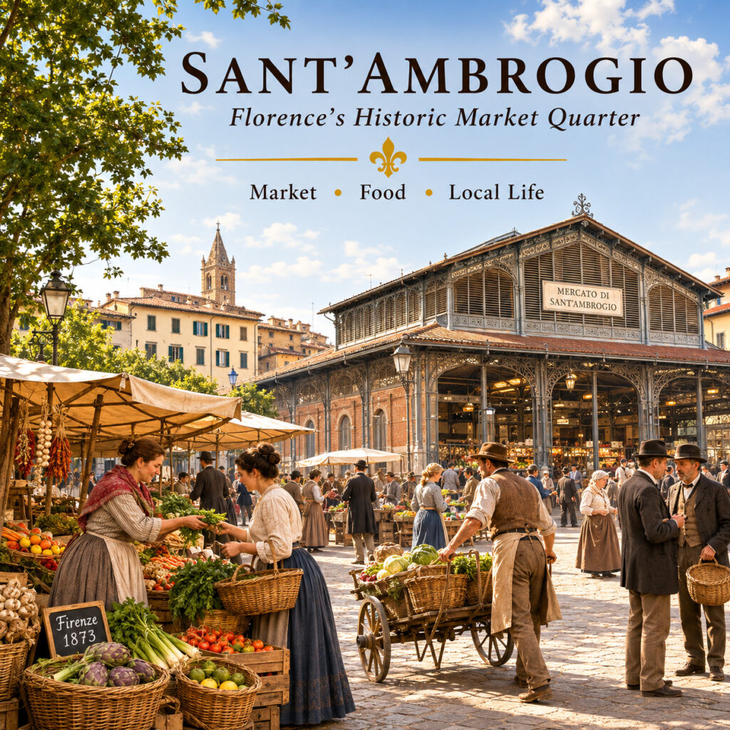 Historic Sant’Ambrogio market quarter in Florence with the Mercato di Sant’Ambrogio